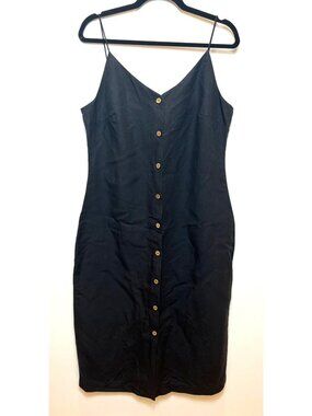 sissy-Boy Black Sleeveless Wood Button Midi Sundress Sz Large Spaghetti Straps